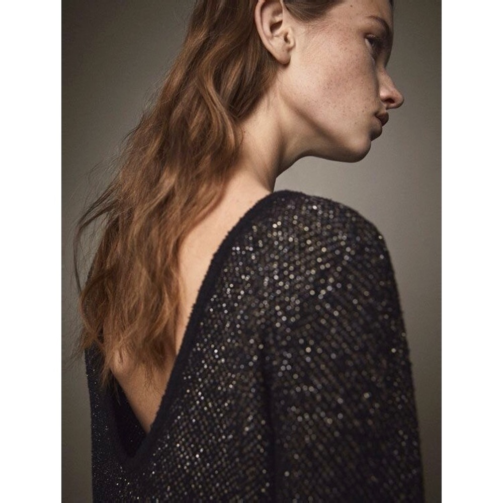 Massimo Dutti Black Metallic Long Sleeve Shift Dress - Picture 9 of 9
